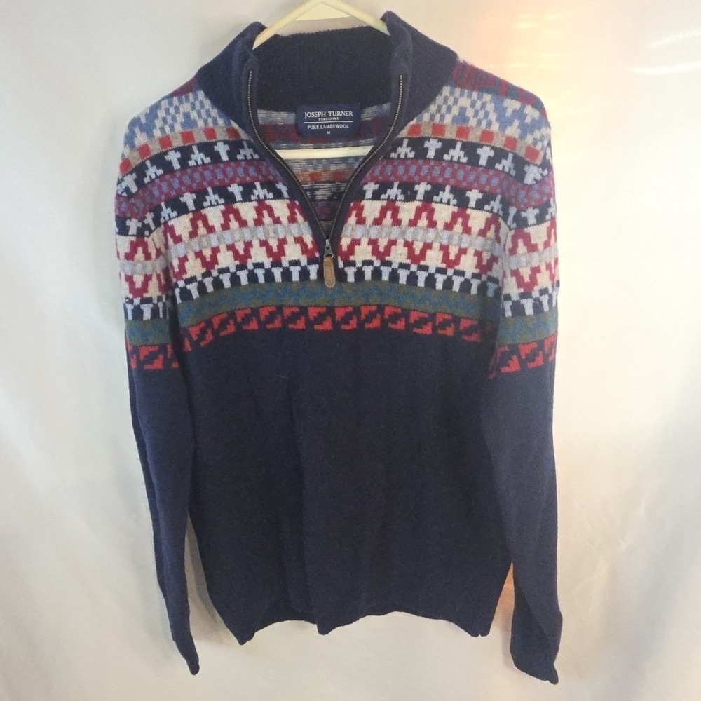 Joseph Turner Cottagecore Sweater‎ Quarter Zip Mock Neck Lambswool Ski Read